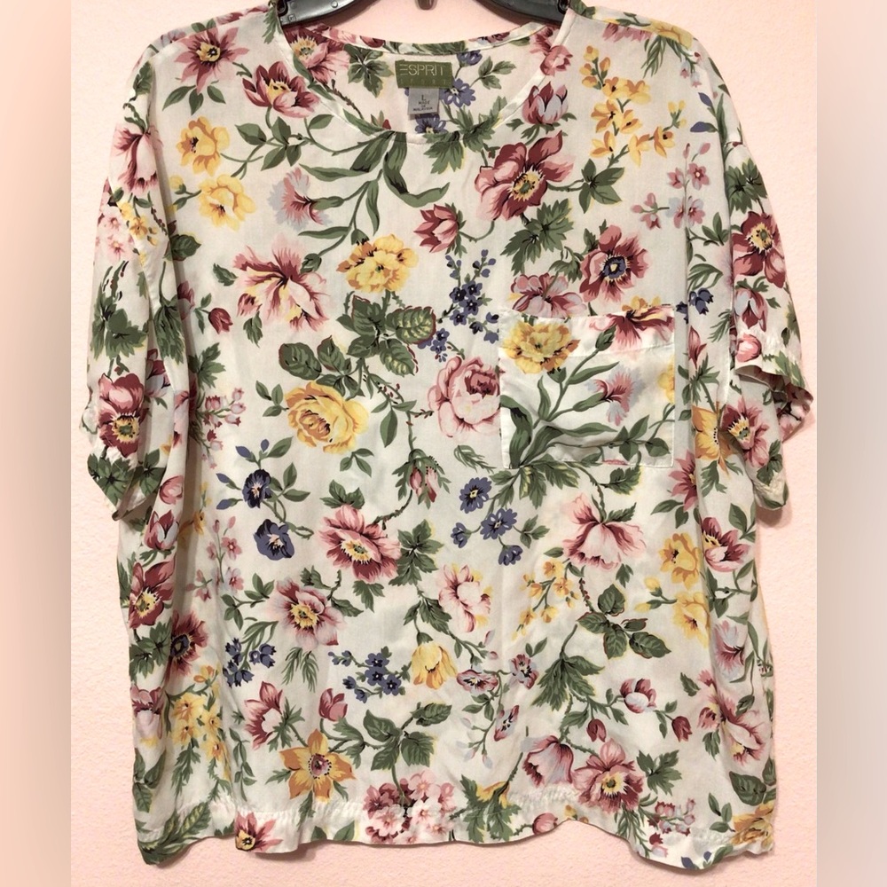 Esprit cream floral blouse size large